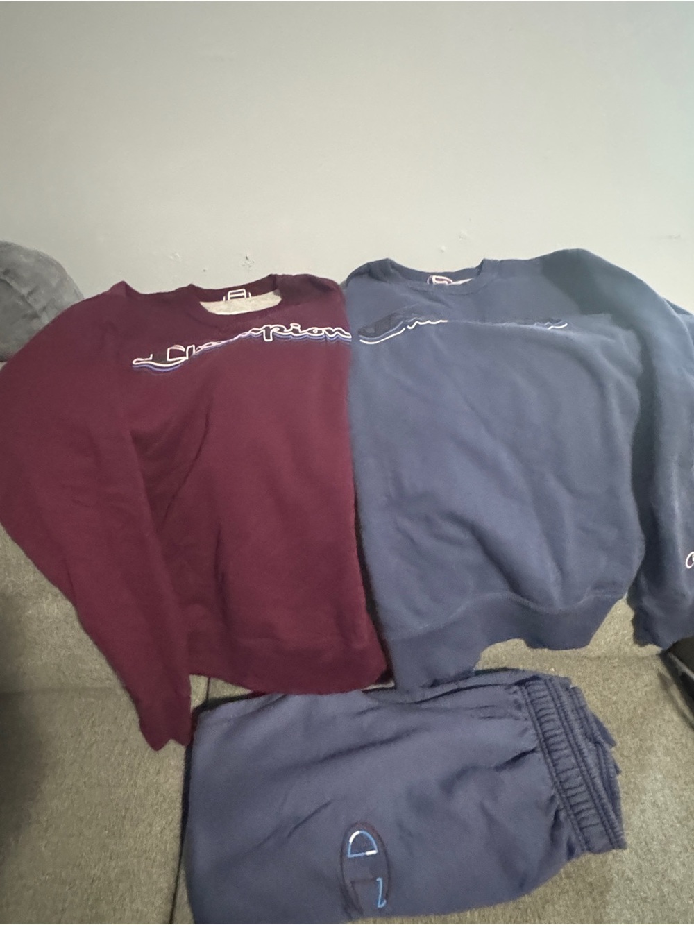 Champion Crewneck Sweatshirts in Burgundy and Navy Blue